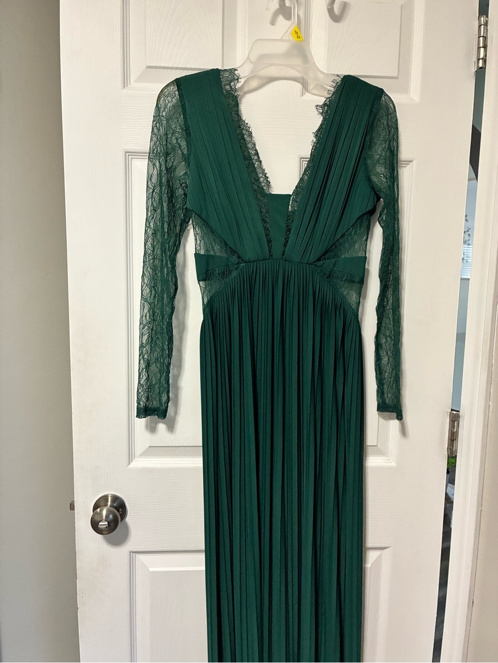 ASOS Forest Green Lace Sleeve Pleated Maxi Dress